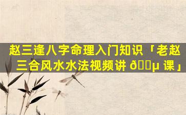 赵三逢八字命理入门知识「老赵三合风水水法视频讲 🌵 课」